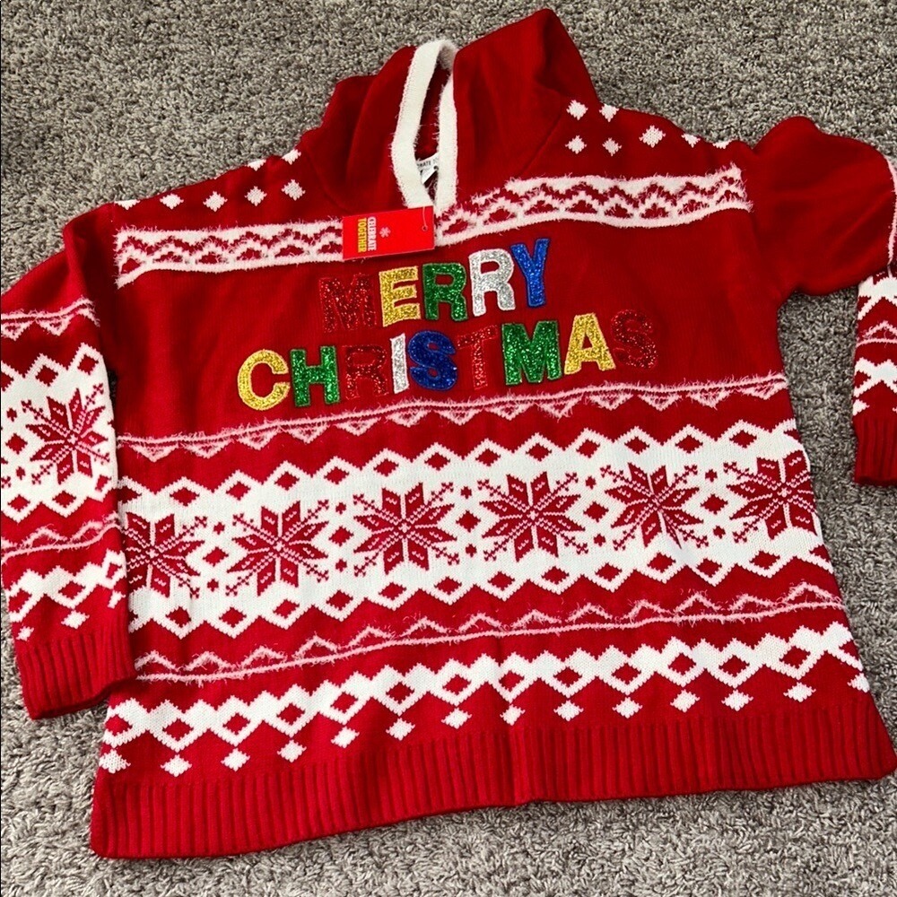 Celebrate Together Red Merry Christmas Snowflake Ugly Sweater Hoodie Size‎ M